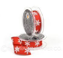 Red grosgrain white snowflake christmas ribbon